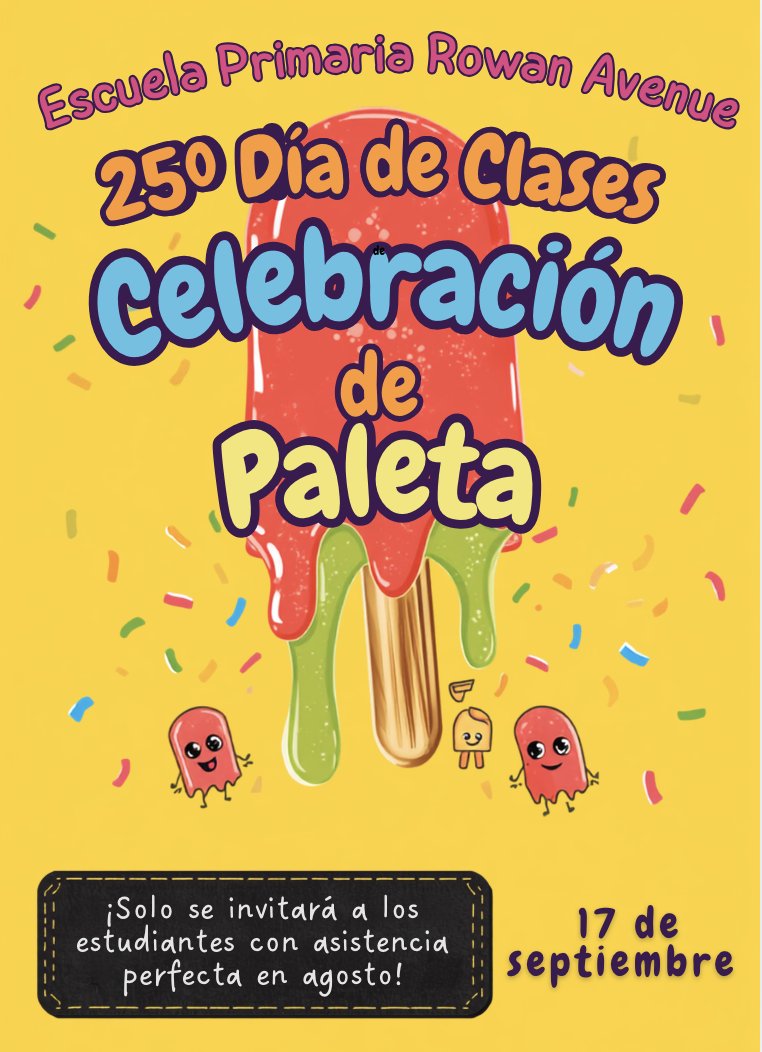 September 17, 25th day of school paleta party flyer in Spanish